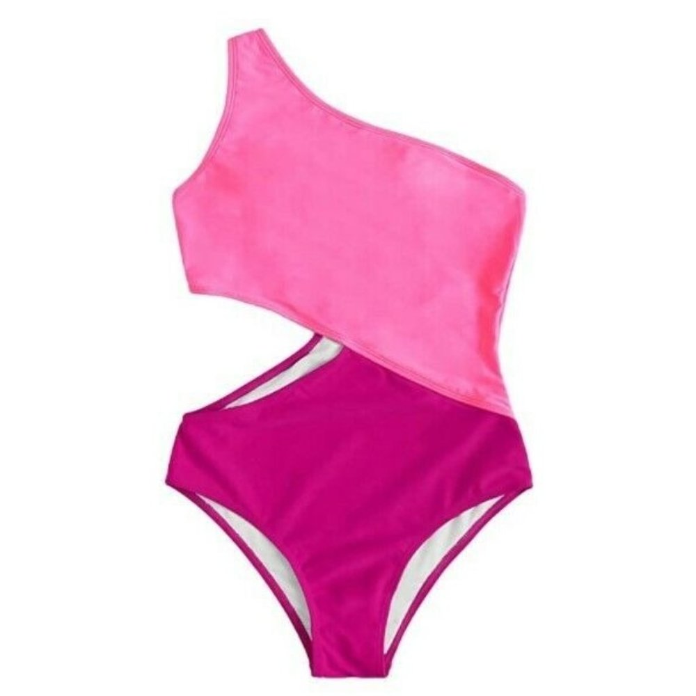 SWEATYROCKS Women's Bathing Suit Colorblock 1 Shoulder | Waist Cutout, Pink, LG